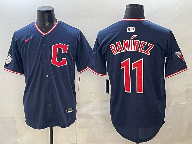 Men 2025 Cleveland Indians #11 Ramirez blue Nike MLB Jersey 260039